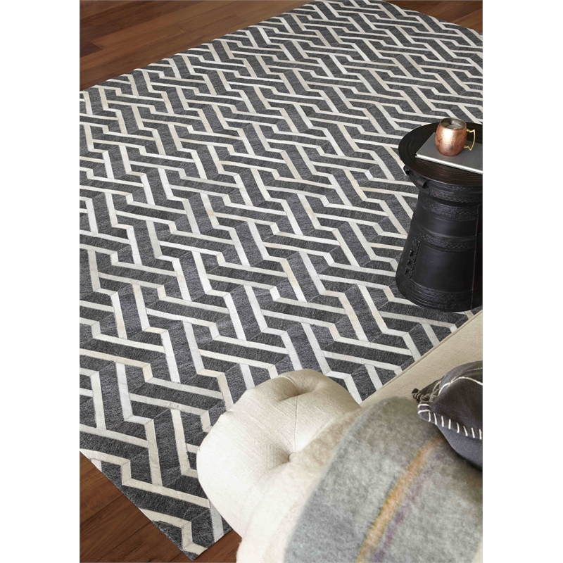 Berlin Hand-Tufted Leather/Viscose Charcoal/Ivory 8'x11' Area Rug