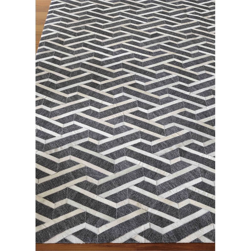 Berlin Hand-Tufted Leather/Viscose Charcoal/Ivory 8'x11' Area Rug