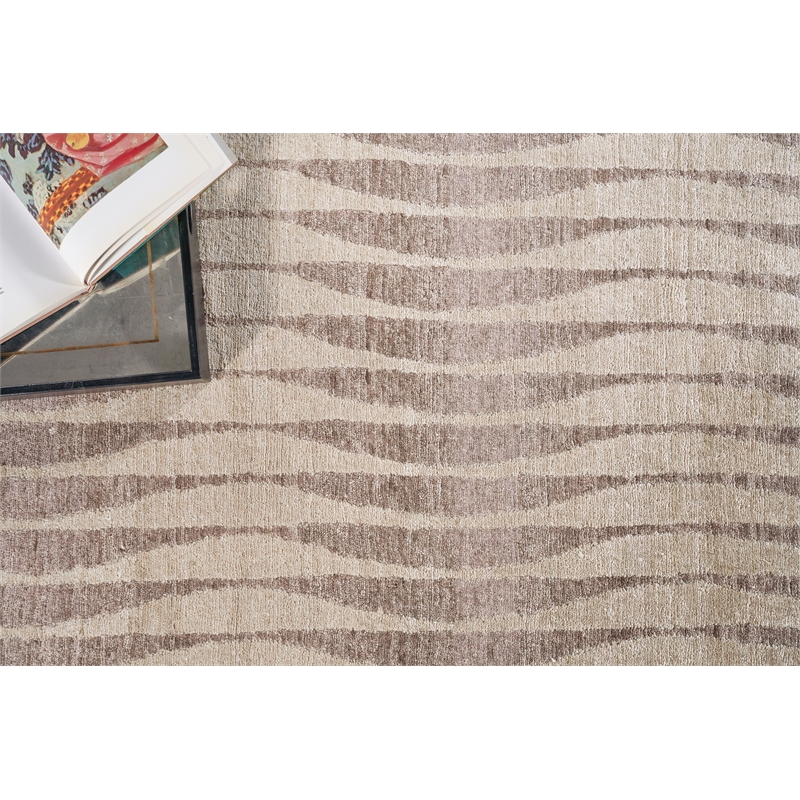 Bamboo Silk Hand-Knotted Bamboo Silk Beige/Brown 12'x15' Area Rug