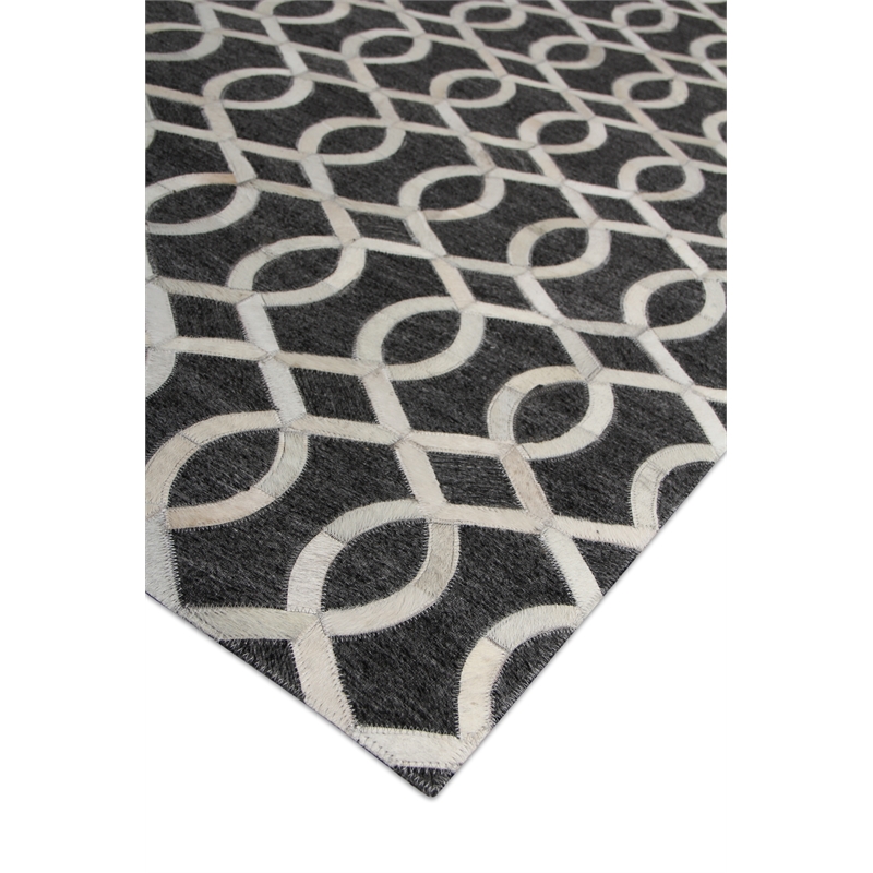 Berlin Hand-Tufted Leather/Viscose Charcoal/Ivory 5'x8' Area Rug