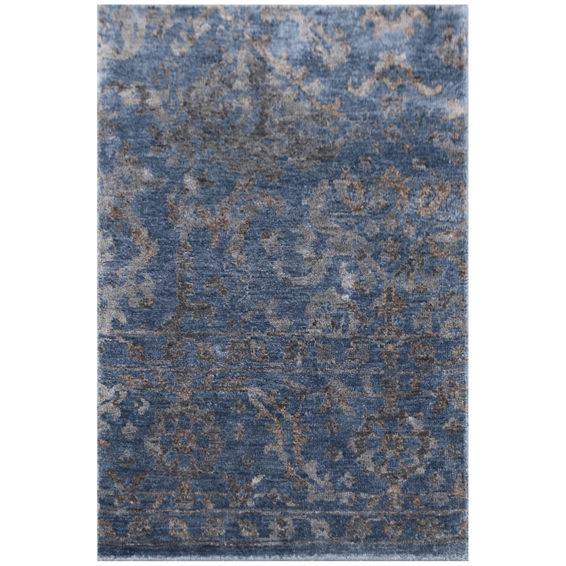 Beverly Hand-Knotted Wool/Bamboo Silk Blue 8'x10' Area Rug