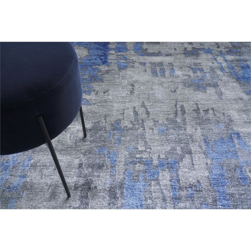 Bamboo Silk Hand-Knotted Bamboo Silk Blue/Gray 8'x21'6