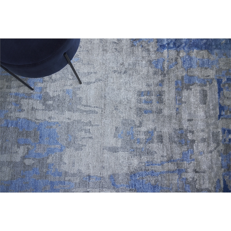 Bamboo Silk Hand-Knotted Bamboo Silk Blue/Gray 8'x21'6