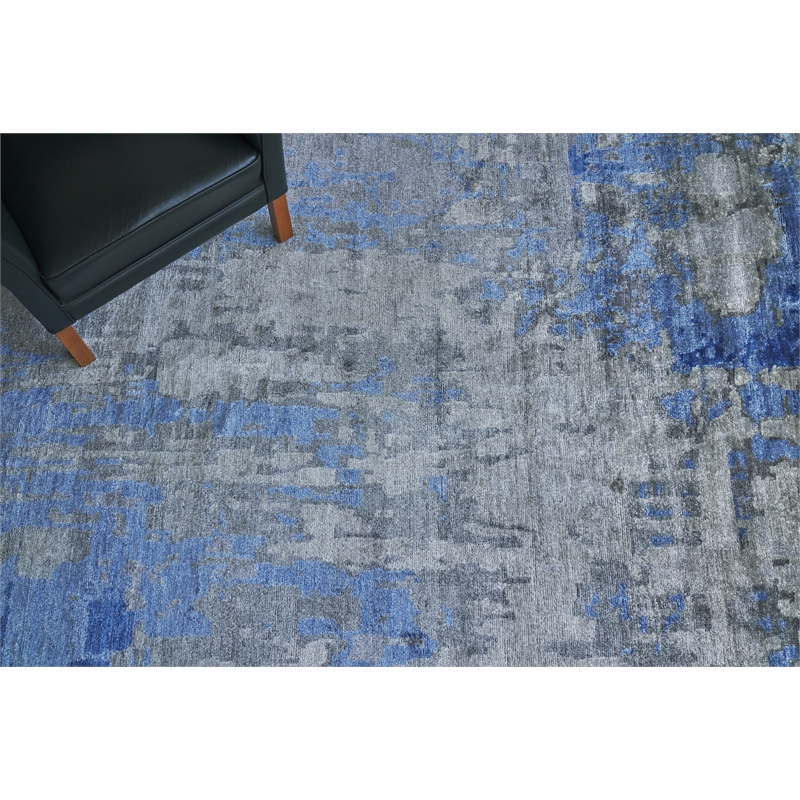 Bamboo Silk Hand-Knotted Bamboo Silk Blue/Gray 8'x21'6
