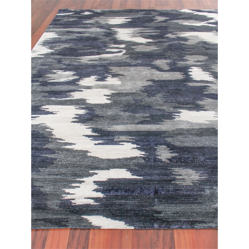 Bamboo Silk Hand-Knotted Bamboo Silk Navy Blue 9'x12' Area Rug