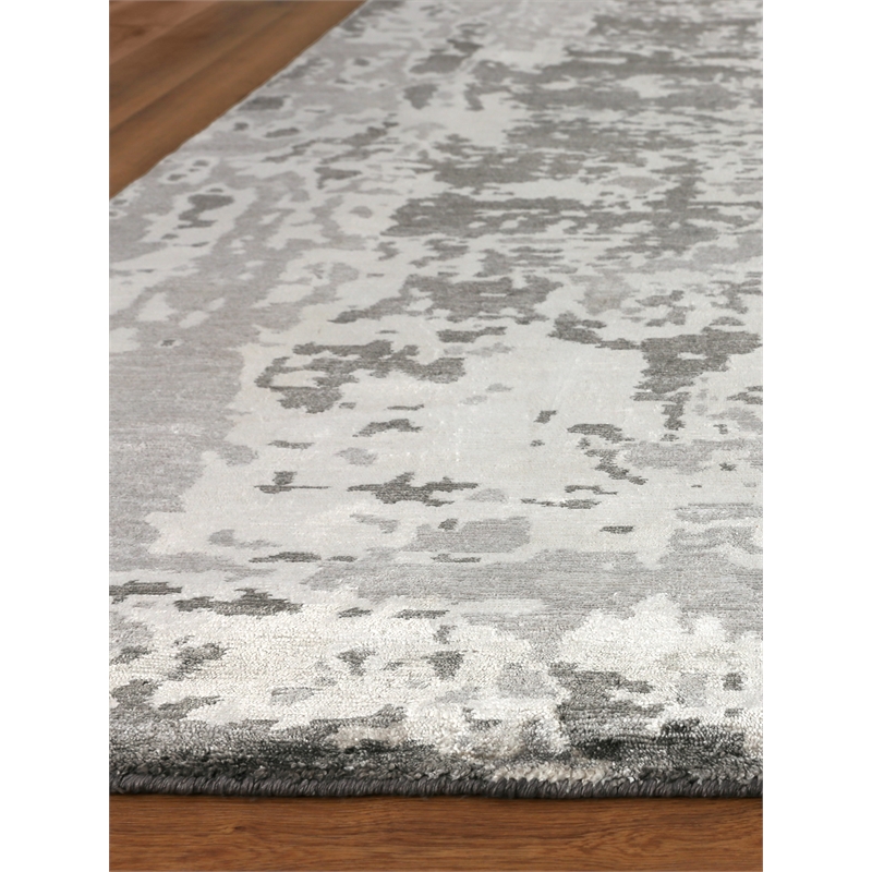 Bamboo Silk Hand-Knotted Bamboo Silk Gray/Silver 3'x14' Area Rug