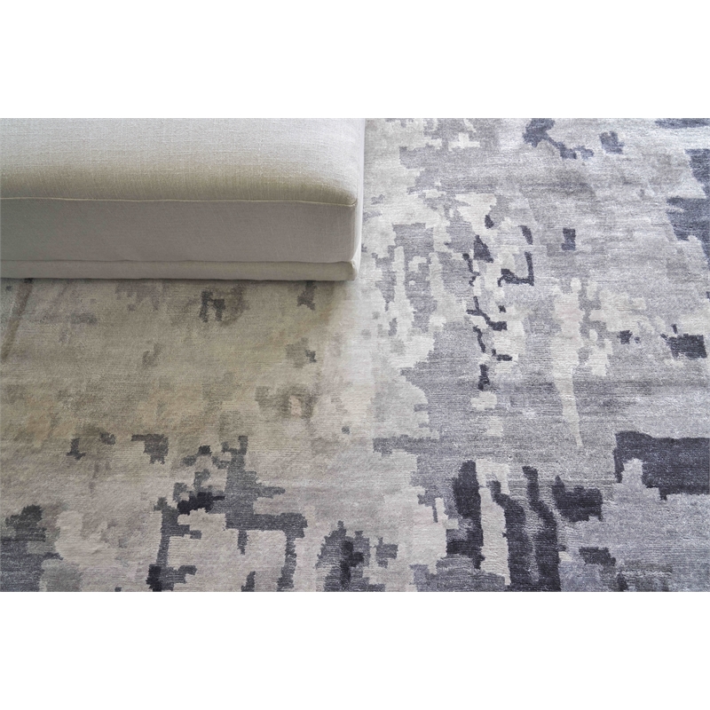 Bamboo Silk Hand-Knotted Bamboo Silk Blue/Gray 9'6