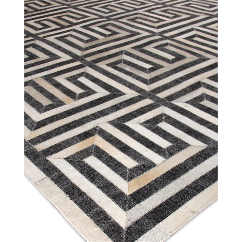 Berlin Hand-Tufted Leather/Viscose Charcoal/Ivory 5'x8' Area Rug