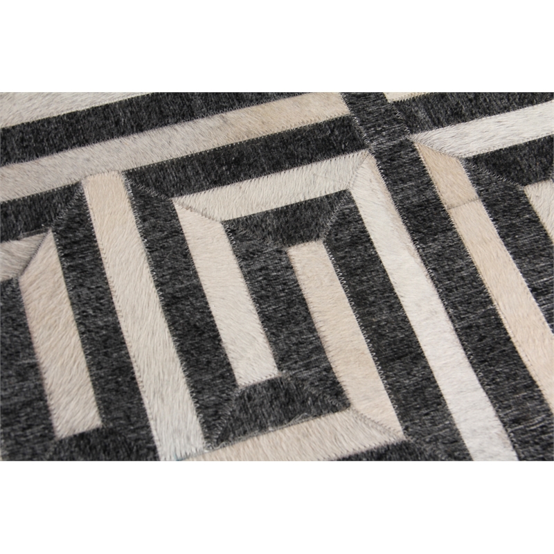 Berlin Hand-Tufted Leather/Viscose Charcoal/Ivory 5'x8' Area Rug