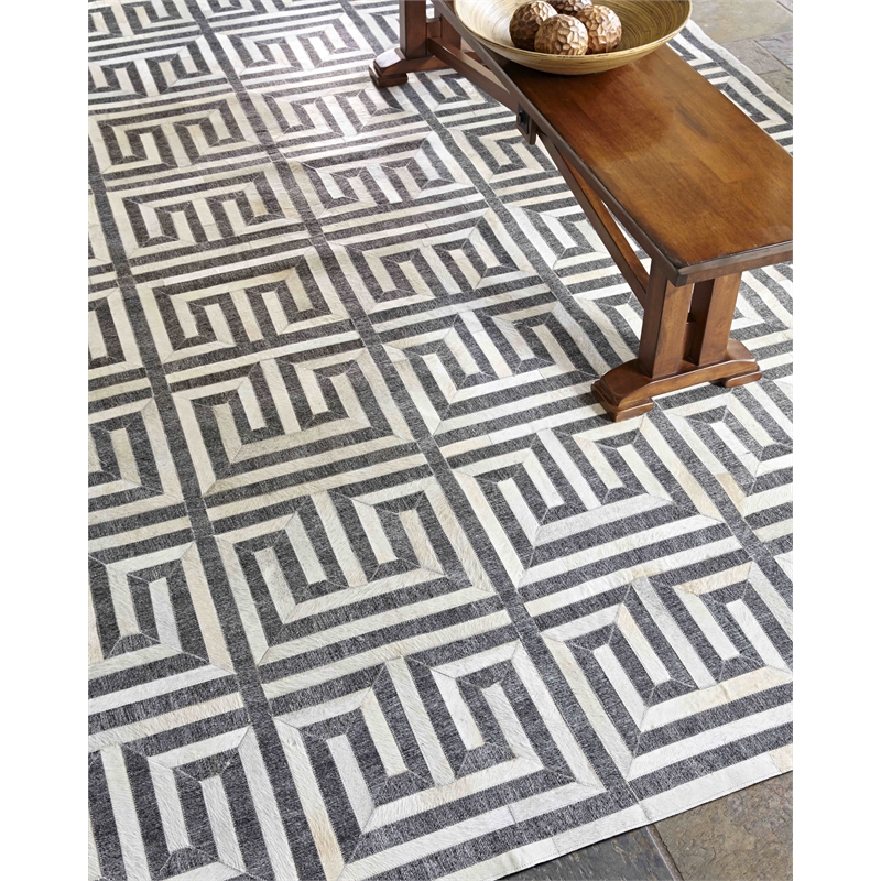 Berlin Hand-Tufted Leather/Viscose Charcoal/Ivory 5'x8' Area Rug