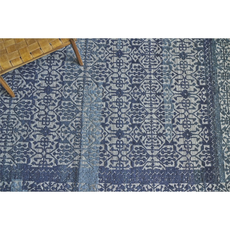 Cadence Hand-Knotted Wool/Bamboo Silk Navy Blue 12'x15' Area Rug