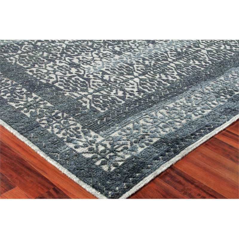 Cadence Hand-Knotted Wool/Bamboo Silk Navy Blue 6'x9' Area Rug