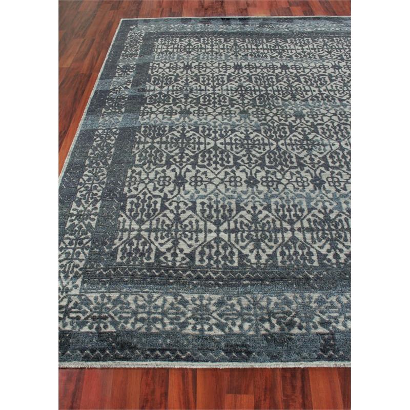 Cadence Hand-Knotted Wool/Bamboo Silk Navy Blue 6'x9' Area Rug