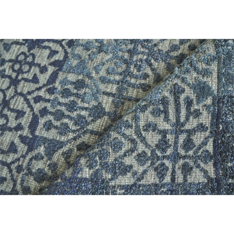 Cadence Hand-Knotted Wool/Bamboo Silk Navy Blue 6'x9' Area Rug