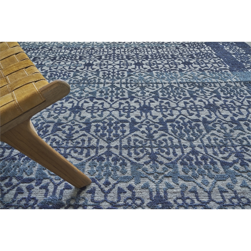 Cadence Hand-Knotted Wool/Bamboo Silk Navy Blue 6'x9' Area Rug