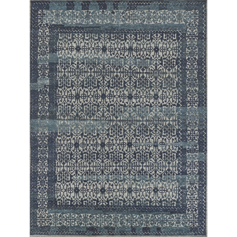 Cadence Hand-Knotted Wool/Bamboo Silk Navy Blue 6'x9' Area Rug