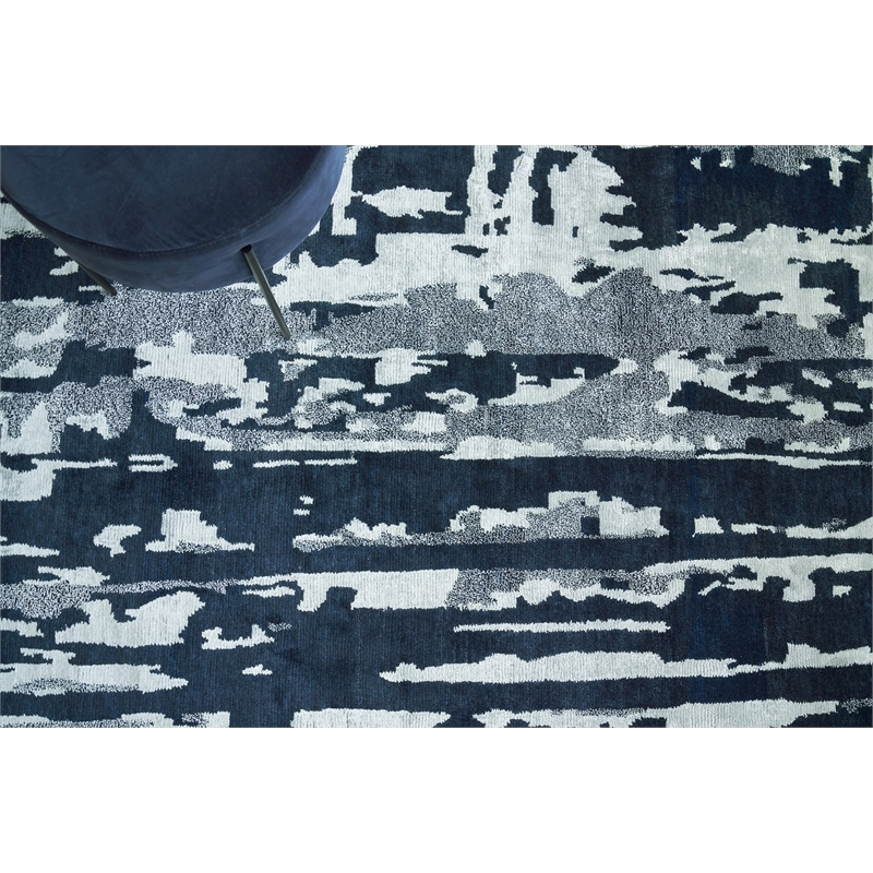 Carrina Hand-Knotted Wool/Bamboo Silk Navy/Silver 6'x9' Area Rug