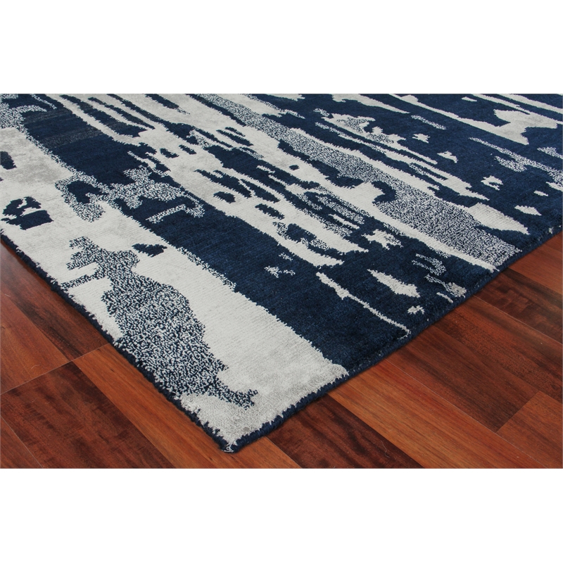 Carrina Hand-Knotted Wool/Bamboo Silk Navy/Silver 6'x9' Area Rug