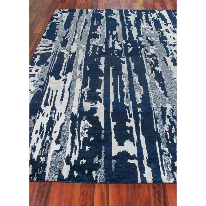 Carrina Hand-Knotted Wool/Bamboo Silk Navy/Silver 6'x9' Area Rug