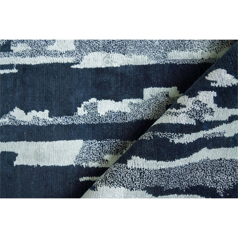 Carrina Hand-Knotted Wool/Bamboo Silk Navy/Silver 6'x9' Area Rug