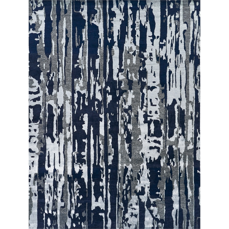 Carrina Hand-Knotted Wool/Bamboo Silk Navy/Silver 6'x9' Area Rug