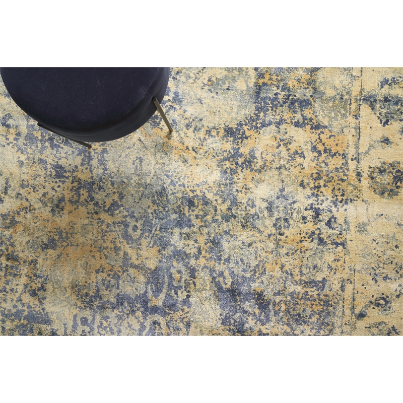 Cassina Handloomed Bamboo Silk Blue/Beige 10'x14' Area Rug