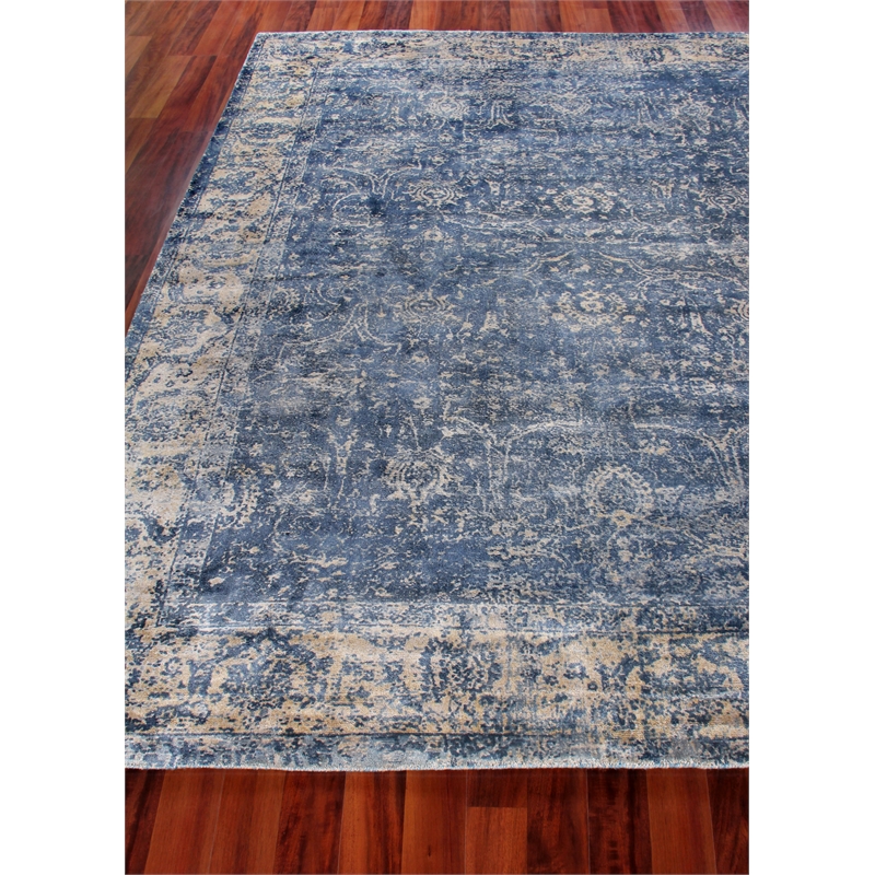 Cassina Handloomed Bamboo Silk Denim/Beige 10'x14' Area Rug