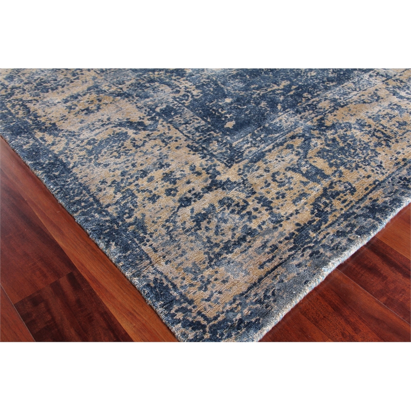 Cassina Handloomed Bamboo Silk Denim/Beige 12'x15' Area Rug