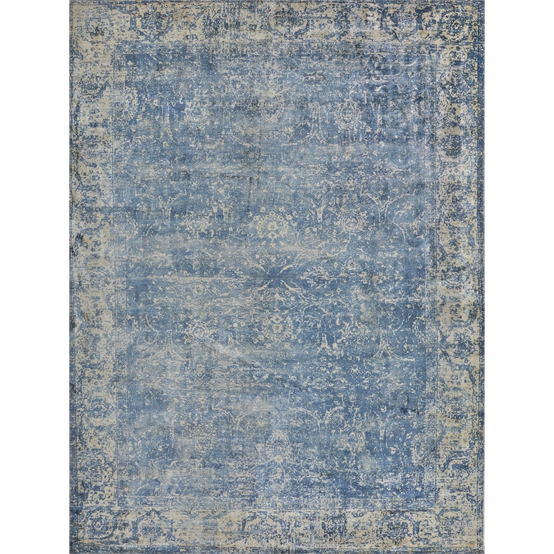 Cassina Handloomed Bamboo Silk Denim/Beige 12'x15' Area Rug