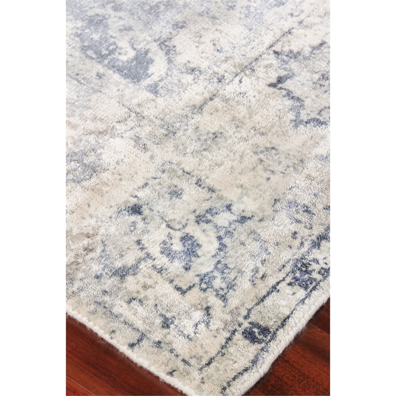 Cassina Handloomed Bamboo Silk Light Silver/Blue 12'x15' Area Rug