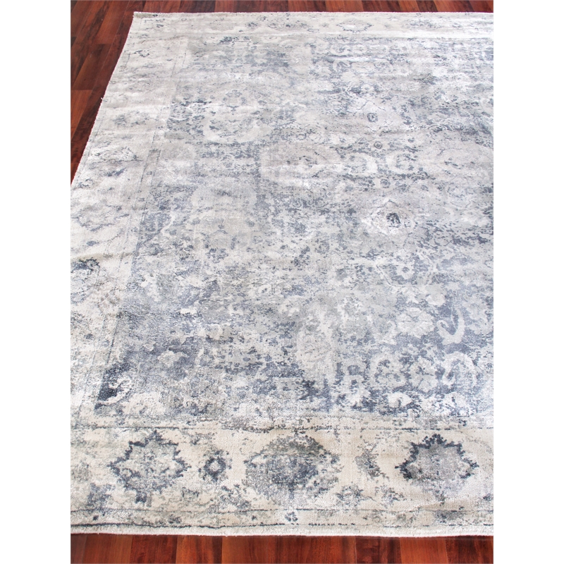 Cassina Handloomed Bamboo Silk Light Silver/Blue 12'x15' Area Rug