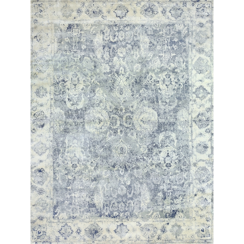 Cassina Handloomed Bamboo Silk Light Silver/Blue 12'x15' Area Rug
