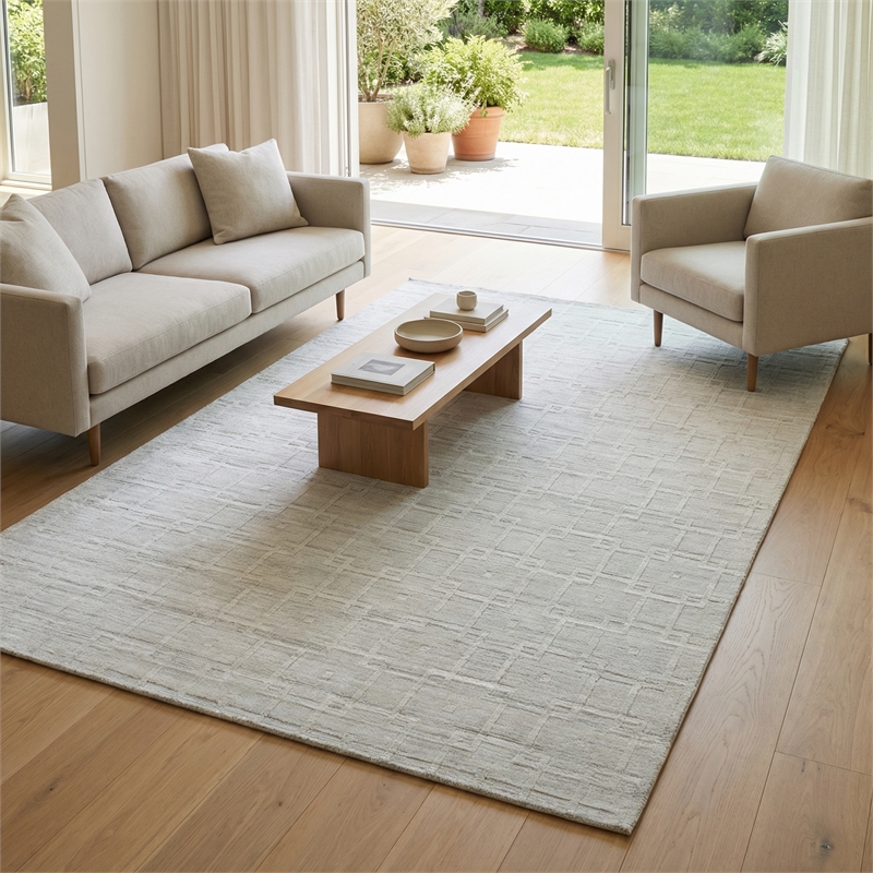 Castelli Handloomed Bamboo Silk/Wool Ivory 9'x12' Area Rug