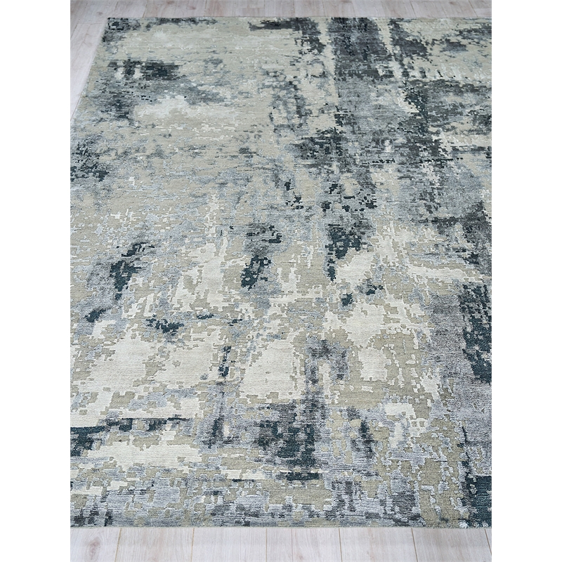 Cosmo Hand-Knotted Wool/Bamboo Silk Gray/Charcoal 8'x10' Area Rug
