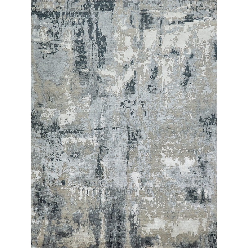 Cosmo Hand-Knotted Wool/Bamboo Silk Gray/Charcoal 8'x10' Area Rug