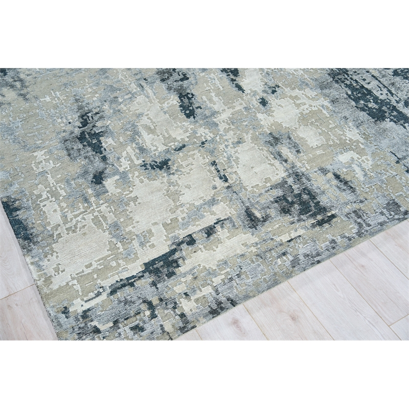 Cosmo Hand-Knotted Wool/Bamboo Silk Gray/Charcoal 9'x12' Area Rug