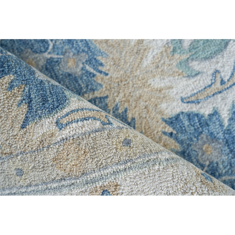 Claremont Oushak Hand-Tufted New Zealand Wool Blue/Ivory 6'x9' Area Rug
