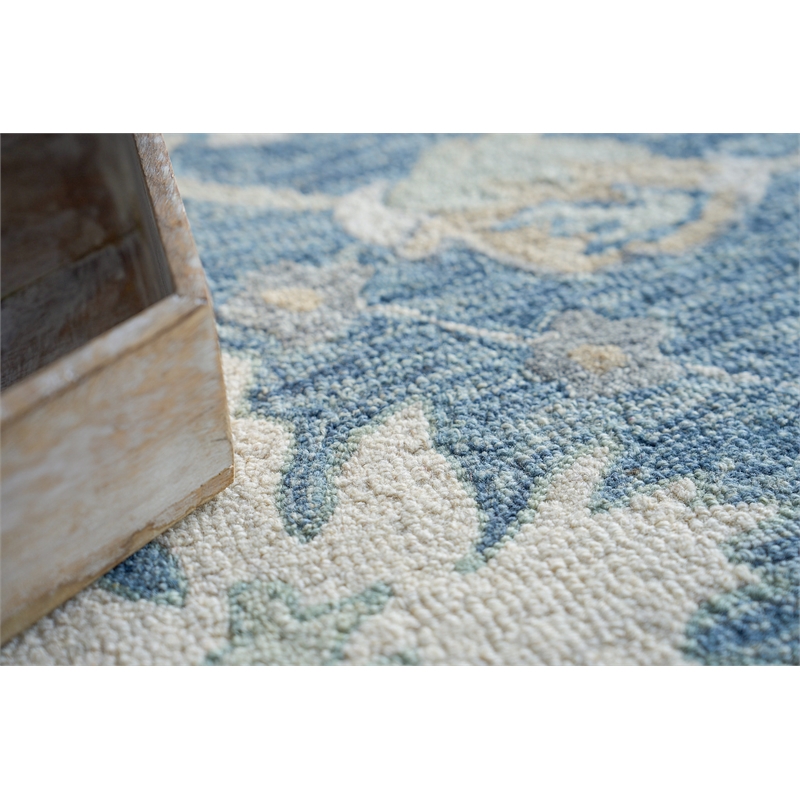 Claremont Oushak Hand-Tufted New Zealand Wool Blue/Ivory 6'x9' Area Rug
