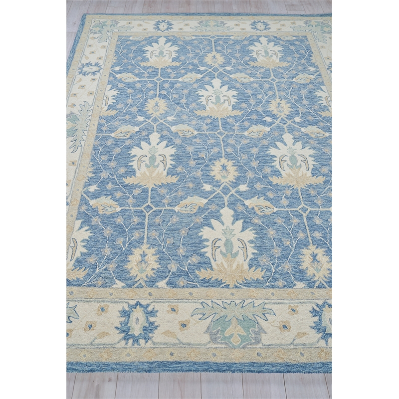 Claremont Oushak Hand-Tufted New Zealand Wool Blue/Ivory 9'x12' Area Rug