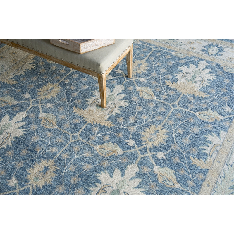 Claremont Oushak Hand-Tufted New Zealand Wool Blue/Ivory 9'x12' Area Rug