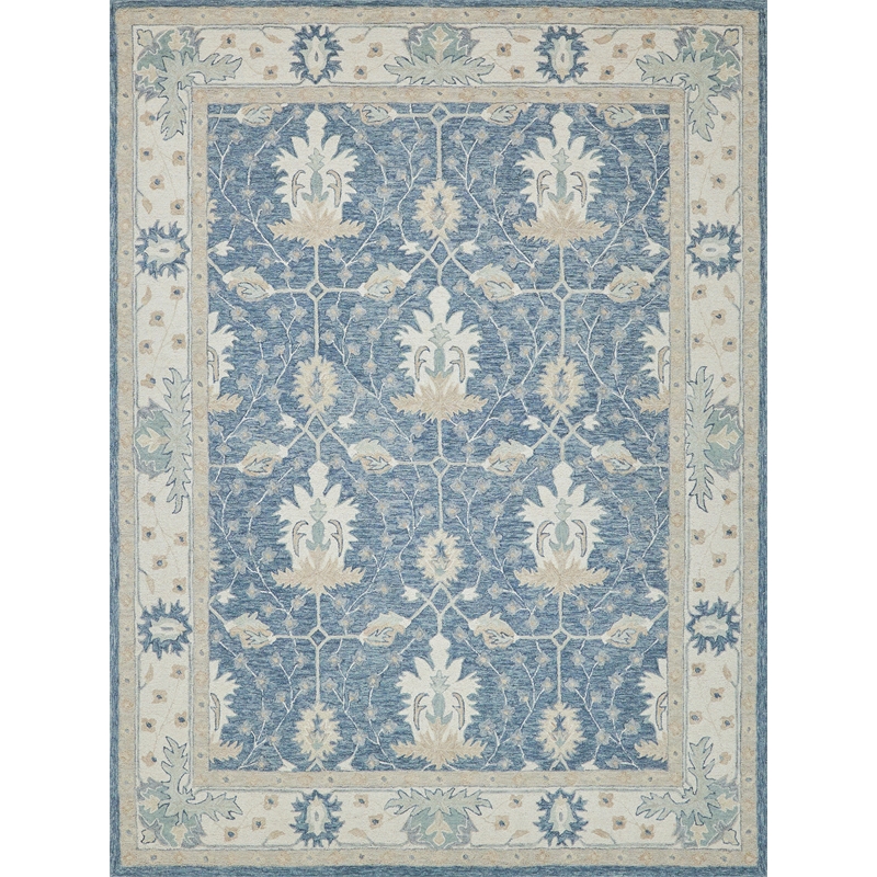 Claremont Oushak Hand-Tufted New Zealand Wool Blue/Ivory 9'x12' Area Rug