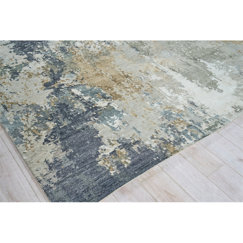 Cosmo Hand-Knotted Wool/Bamboo Silk Silver/Beige/Blue 14'x18' Area Rug