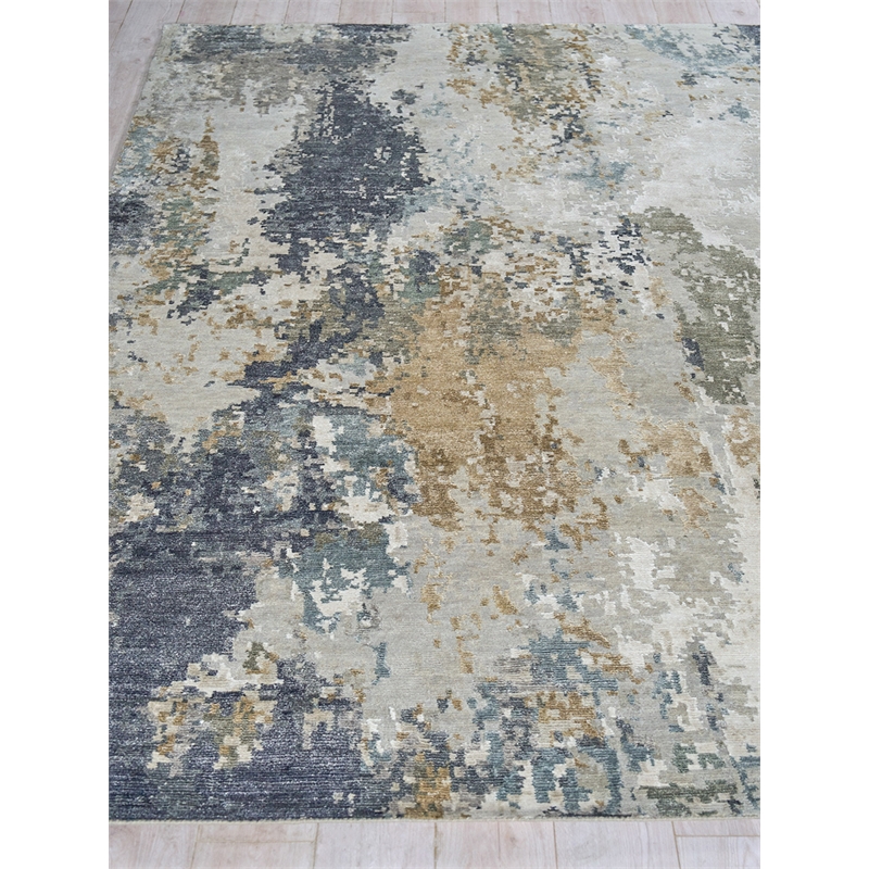 Cosmo Hand-Knotted Wool/Bamboo Silk Silver/Beige/Blue 14'x18' Area Rug