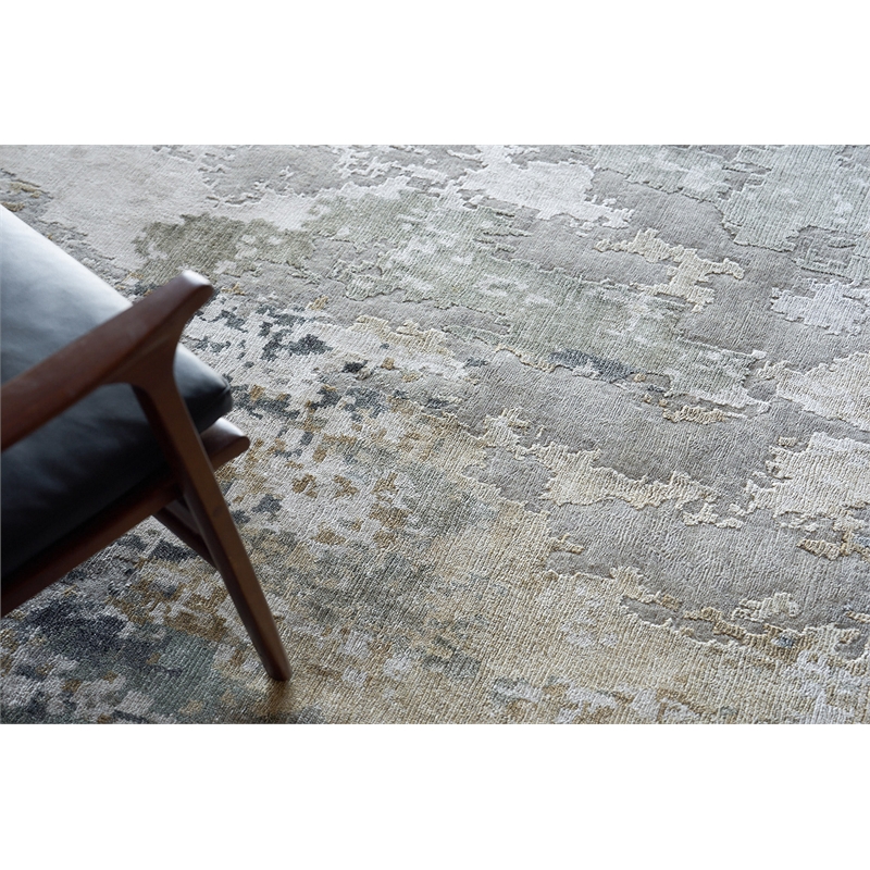 Cosmo Hand-Knotted Wool/Bamboo Silk Silver/Beige/Blue 14'x18' Area Rug