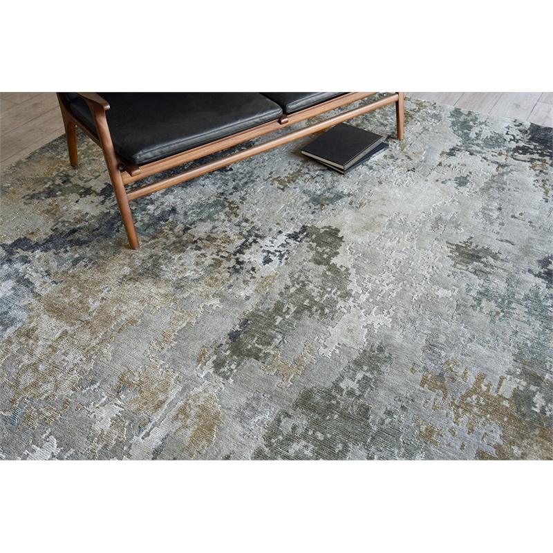 Cosmo Hand-Knotted Wool/Bamboo Silk Silver/Beige/Blue 14'x18' Area Rug