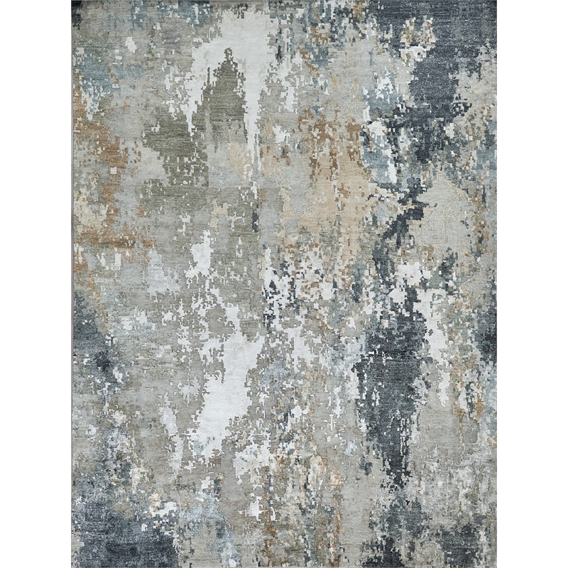 Cosmo Hand-Knotted Wool/Bamboo Silk Silver/Beige/Blue 14'x18' Area Rug