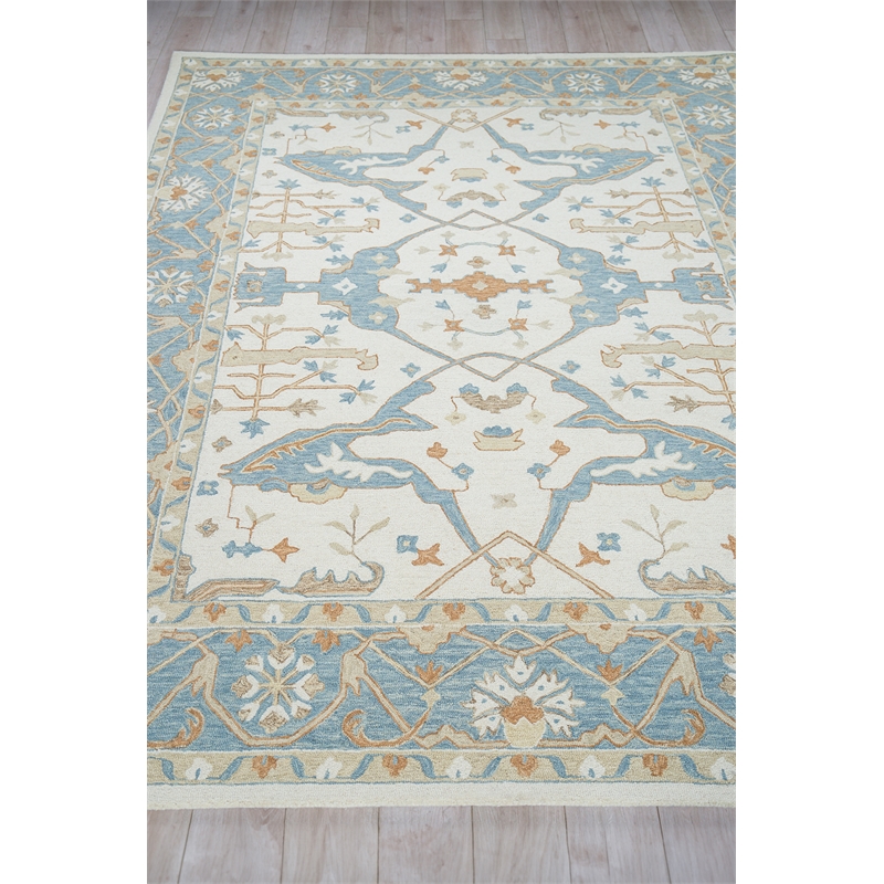 Claremont Oushak Hand-Tufted New Zealand Wool Ivory/Light Blue 6'x9' Area Rug