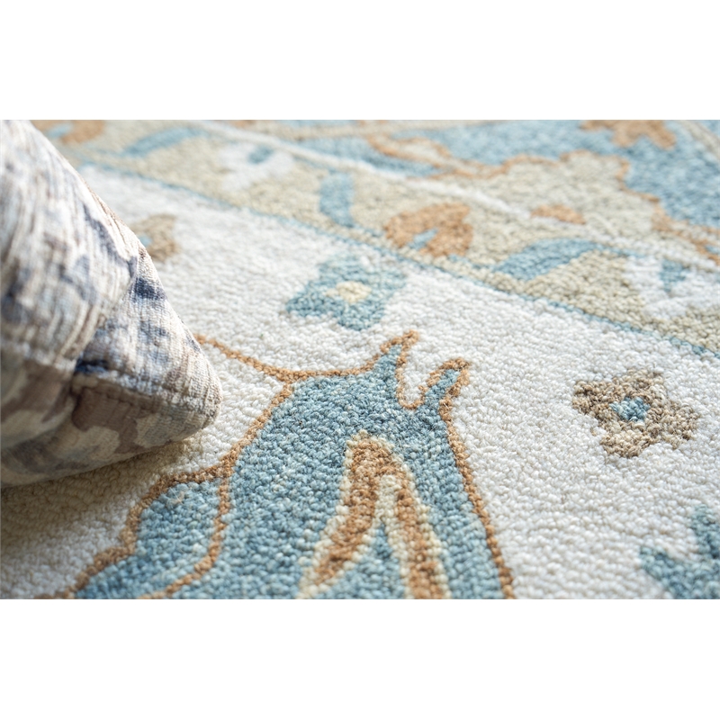 Claremont Oushak Hand-Tufted New Zealand Wool Ivory/Light Blue 6'x9' Area Rug