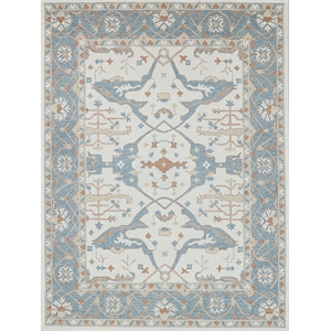 Claremont Oushak Hand-Tufted New Zealand Wool Ivory/Light Blue 9'x12' Area Rug