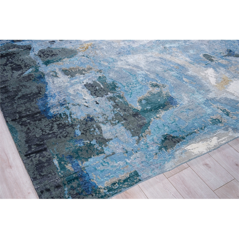 Cosmo Hand-Knotted Wool/Bamboo Silk Blue/Silver/Dark Gray 6'x9' Area Rug